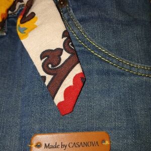 Blue Denim Shoulder Bag with Multicolor Accents